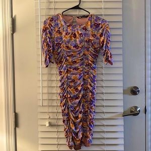 Zara floral print dress with vertical ruching details